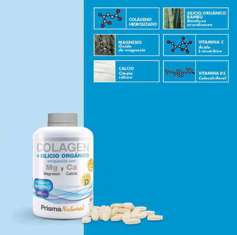 Colágeno y Silicio Orgánico con Magnesio y Calcio PrismaNaturalñ