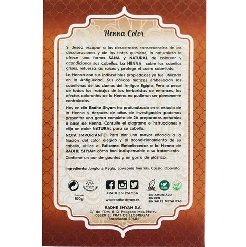 Henna Color Castaño Claro Tinte Orgánico Radhe Shyam