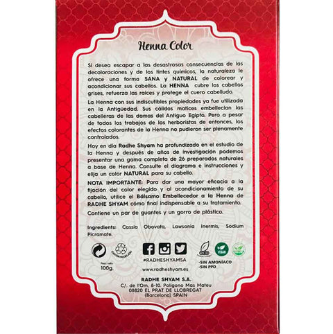 Henna Color Caoba Oscuro Tinte Orgánico Radhe Shyam