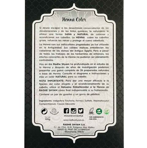 Henna Color Negro Tinte Orgánico Radhe Shyam