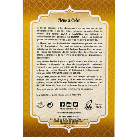 Henna Color Rubio Ceniza Tinte Orgánico Radhe Shyam