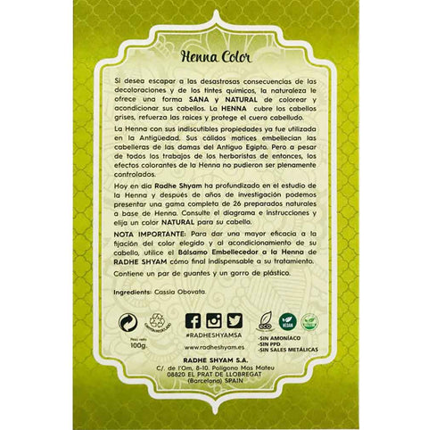Henna Color Neutro Tinte Orgánico Radhe Shyam