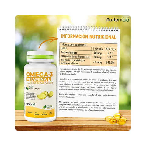 Omega-3 y Vitamina E con Algas 110 cápsulas 200mg NortemBio