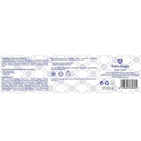 Mascarilla Hidratante Capilar 250ml Radhe Shyam